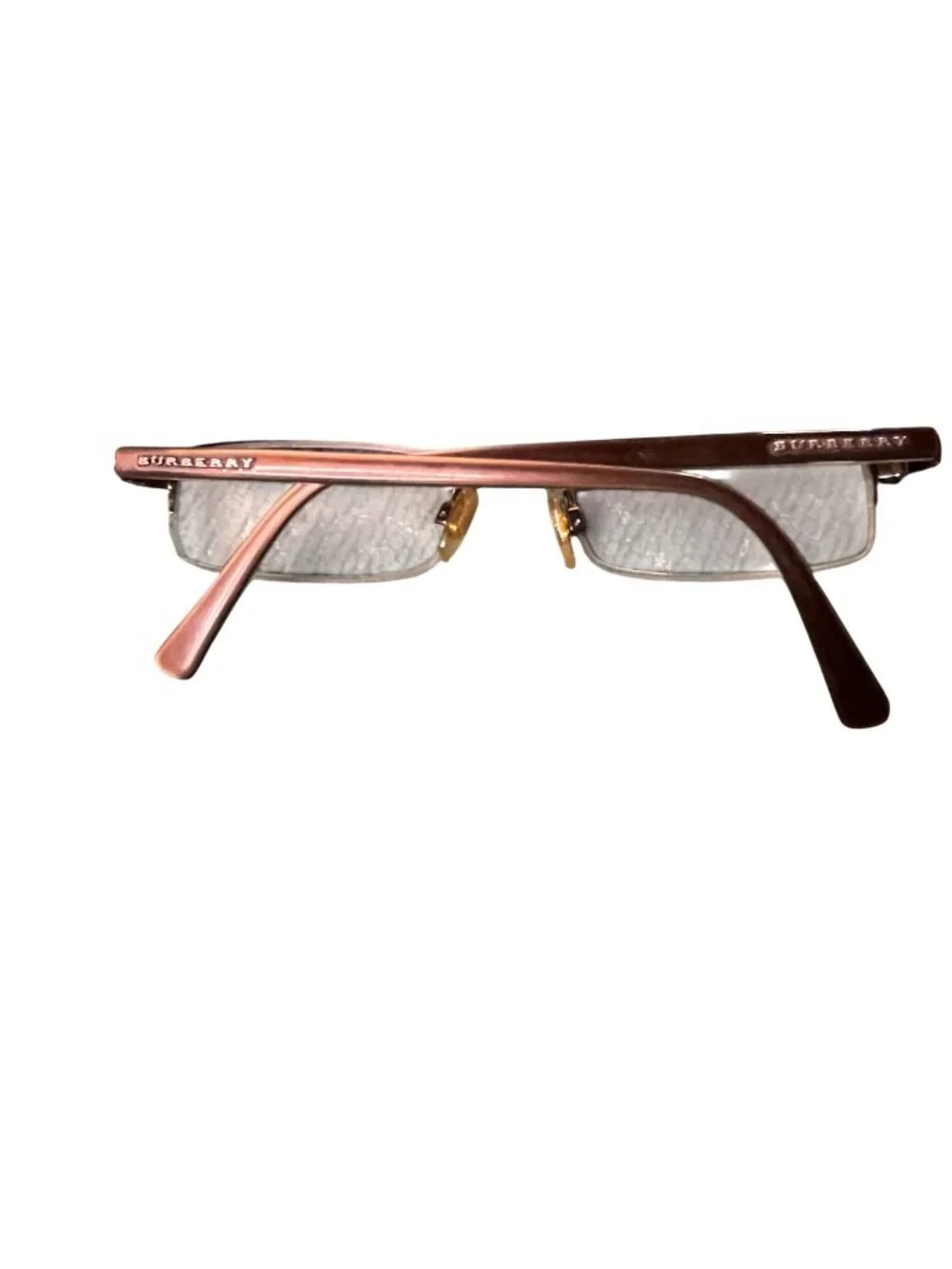 Burberry Unisex Rectangular Prescription Eyeglasses Brown & Peach Metal Frame